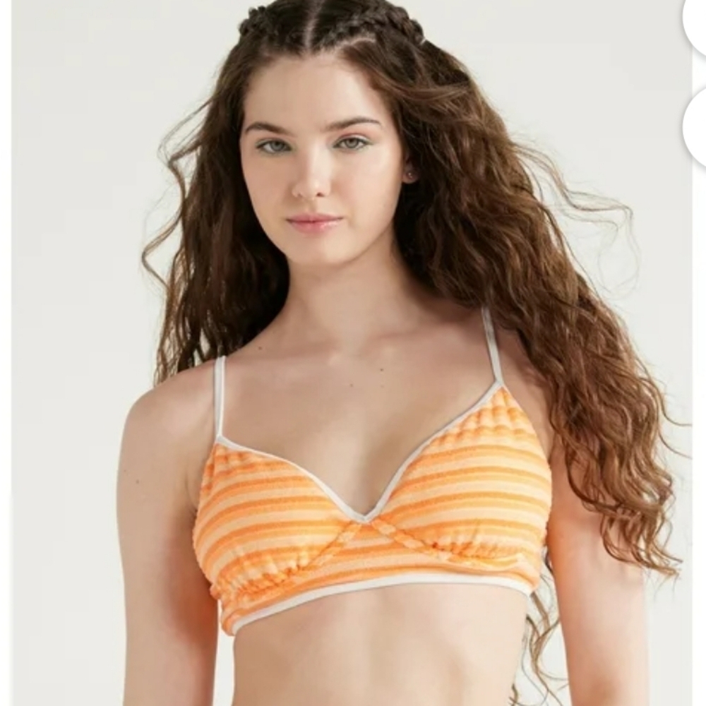 No Boundaries' Striped Terry Cloth Bikini Top - L - Orange & White